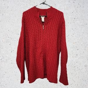 LL Bean Cable Knit Full Zip Cardigan 100% Cotton Red 3X